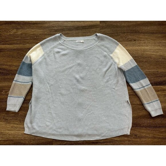 MERSEA Camden Striped Sweater Sky Blue/White Button Back Striped Sleeve ONE SIZE - Picture 3 of 10